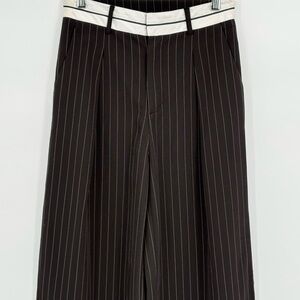 🧲 Commense turned out waist band Black pleated Pinstripe wide leg Trousers